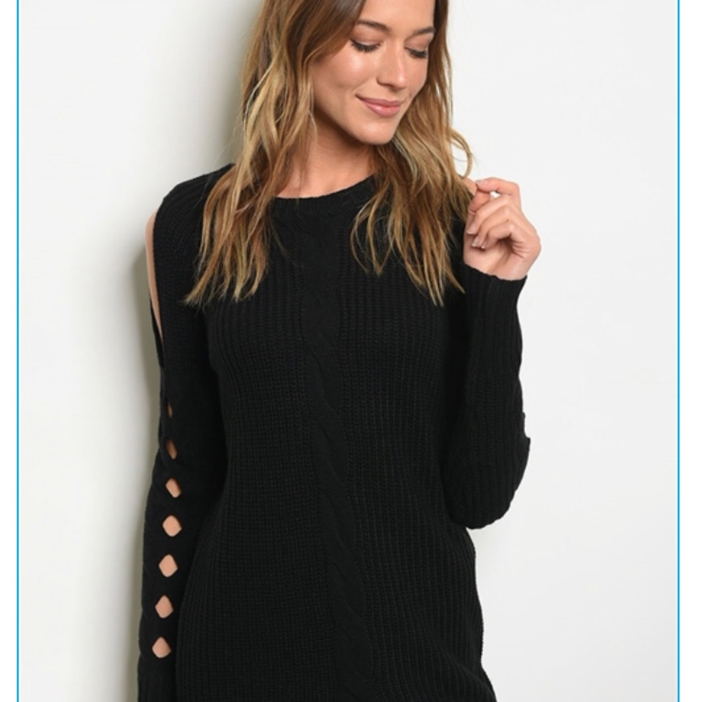 Long sleeve pull over cold shoulder knit sweater
